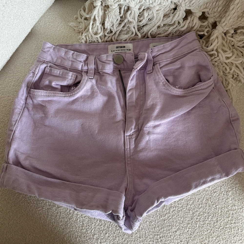 Cotton On Lavender High-Rise Denim Shorts